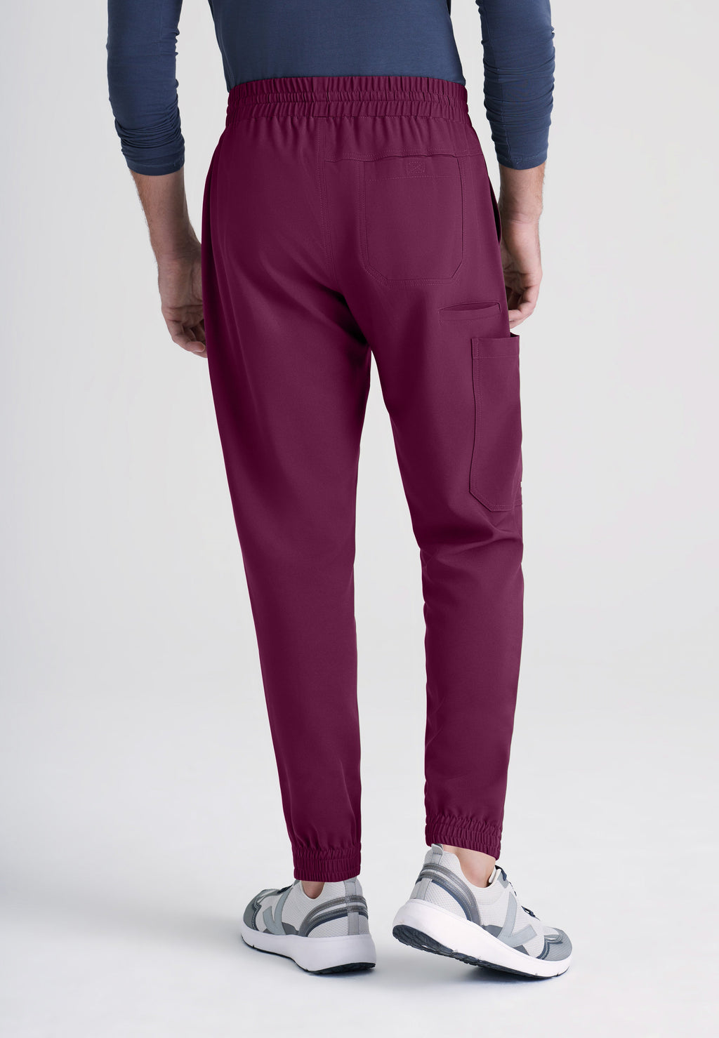 Back View of the Voyager 5-Pocket CICLO® Jogger Scrub Pant in Wine from Grey's Anatomy™ by Barco Evolve