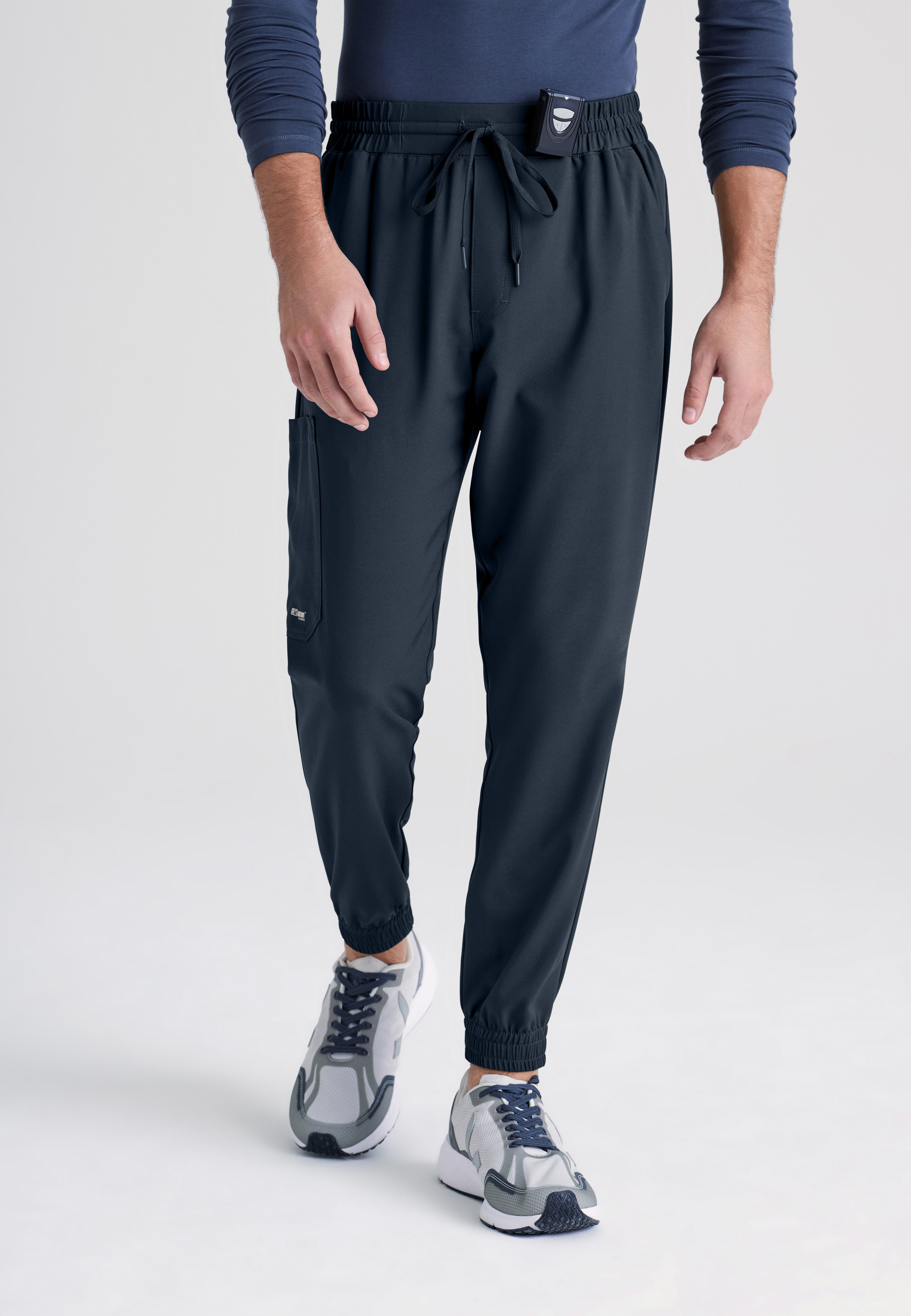 Front View of the Voyager 5-Pocket Jogger Scrub Pant in Steel from Grey's Anatomy™ by Barco Evolve
