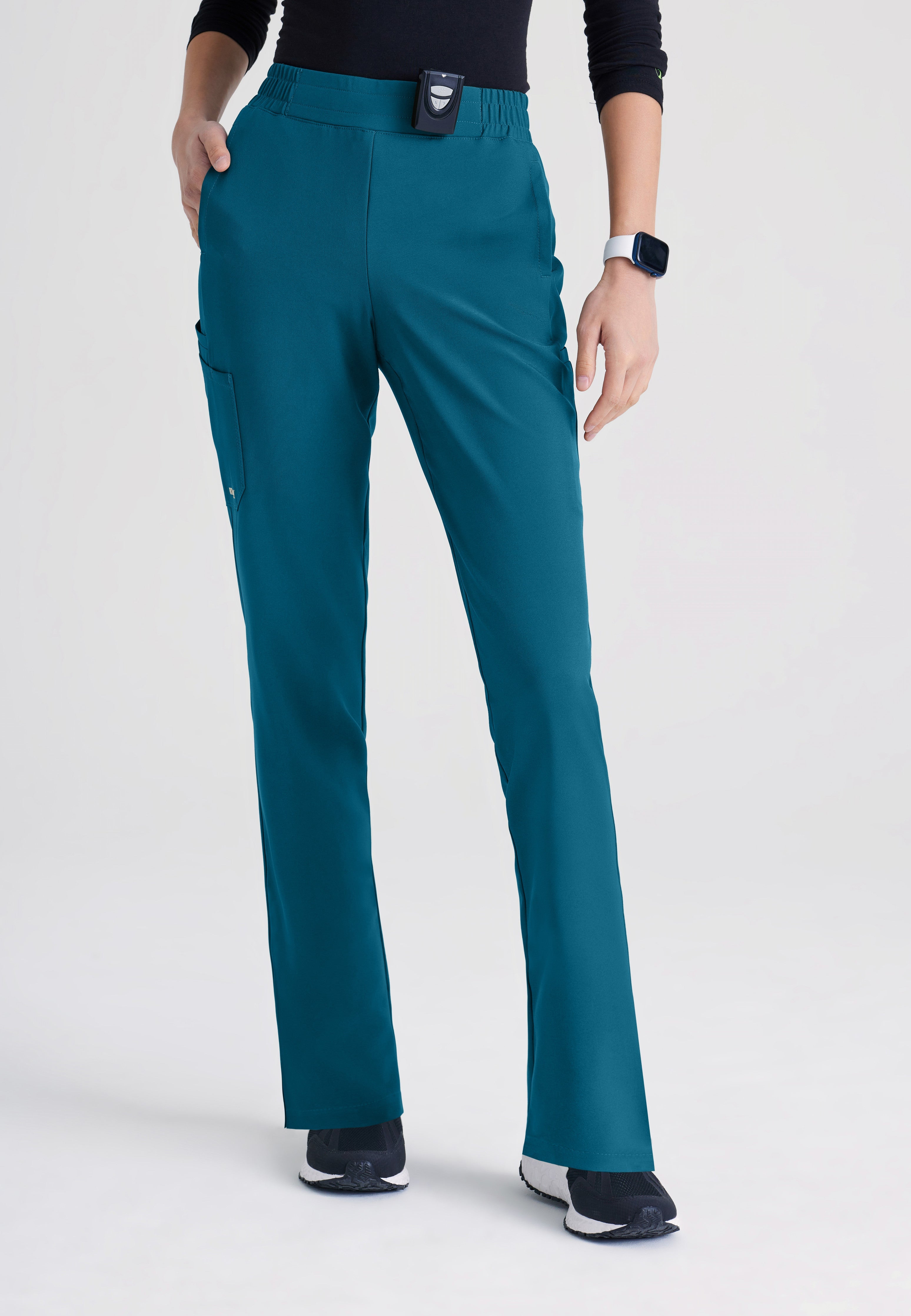 Front View of the Cosmo 6-Pocket Mid-Rise Tapered Leg Ciclo® Scrub Pant in Bahama from Grey's Anatomy™ by Barco Evolve