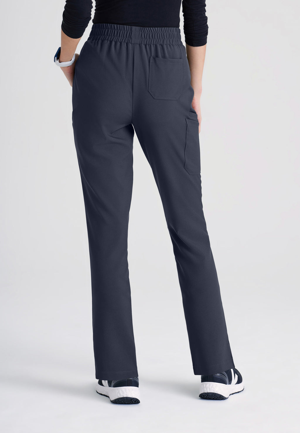 Back View of the Cosmo 6-Pocket Mid-Rise Tapered Leg Ciclo® Scrub Pant in Steel from Grey's Anatomy™ by Barco Evolve