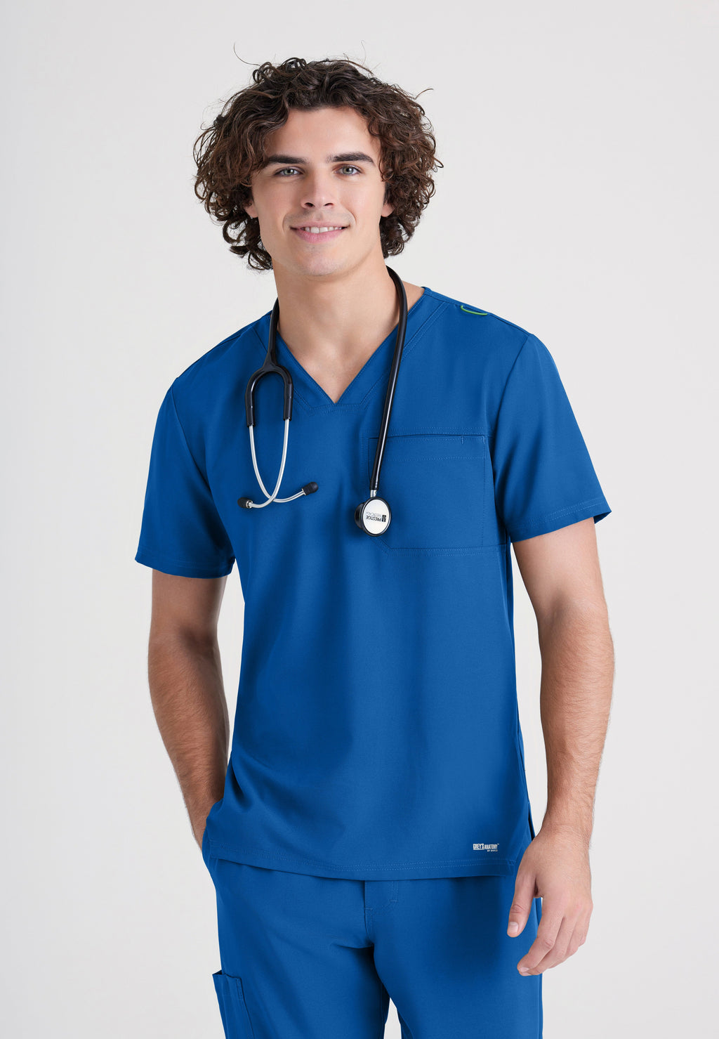 Front View of the Journey 1-Pocket Ciclo® Scrub Top in New Royal from Grey's Anatomy™ by Barco Evolve
