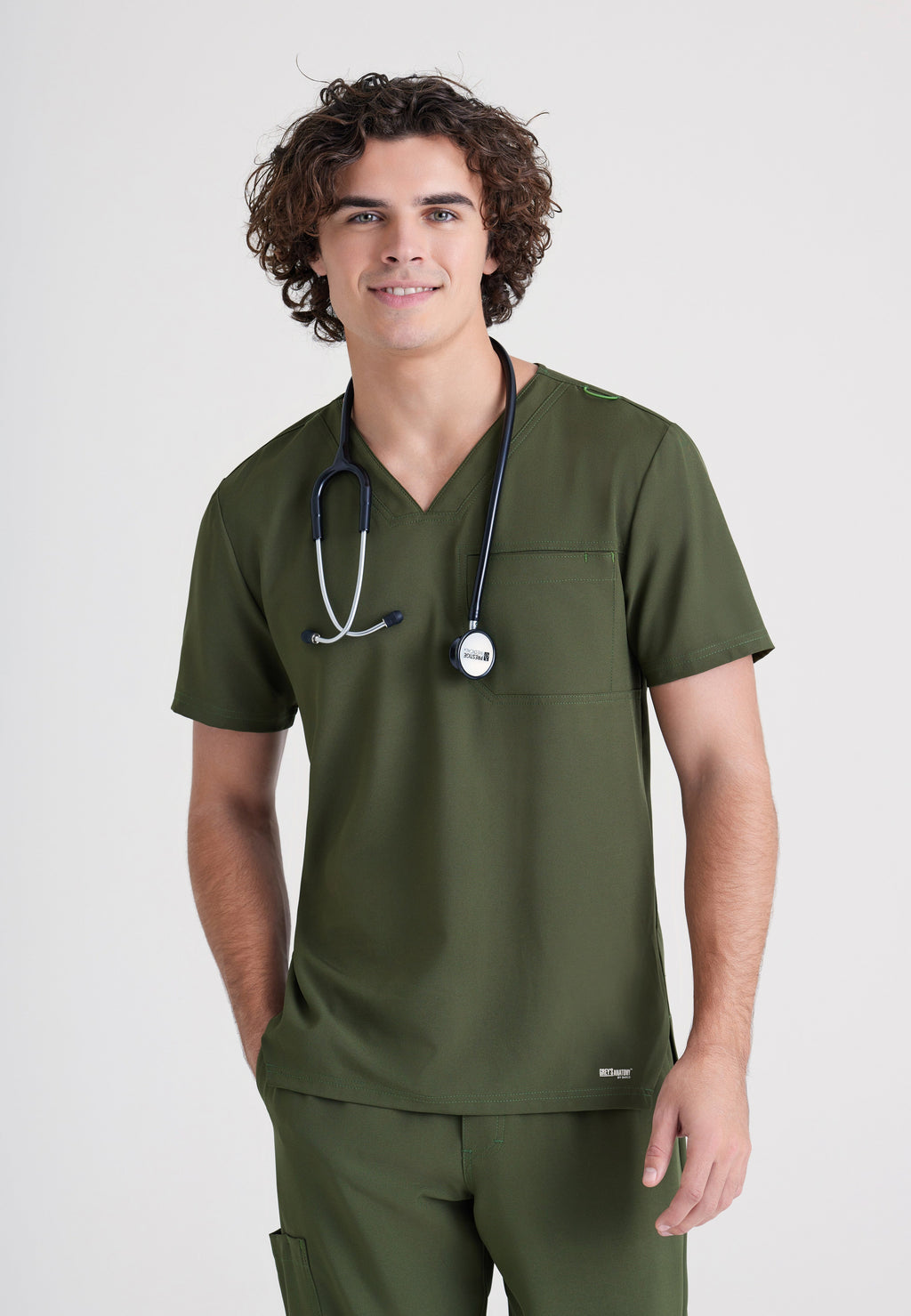 Front View of the Journey 1-Pocket Ciclo® Scrub Top in Indigo from Grey's Anatomy™ by Barco Evolve