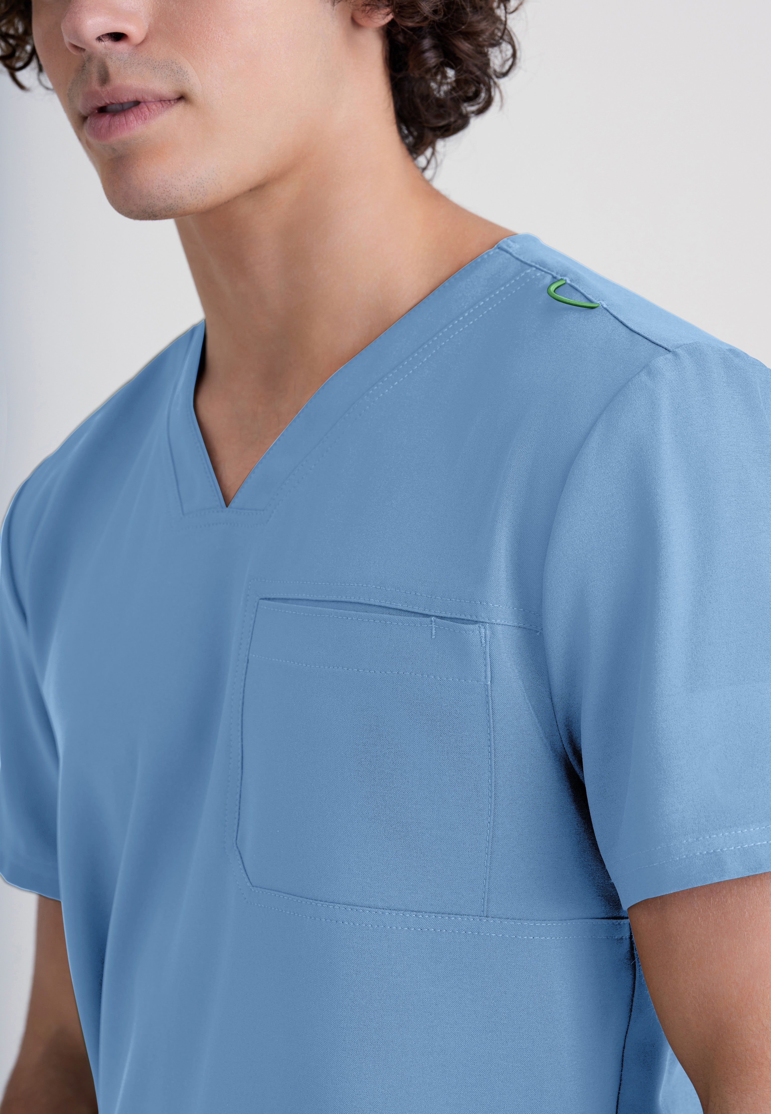 Detail Shot of the Journey 1-Pocket Ciclo® Scrub Top in Ciel Blue from Grey's Anatomy™ by Barco Evolve