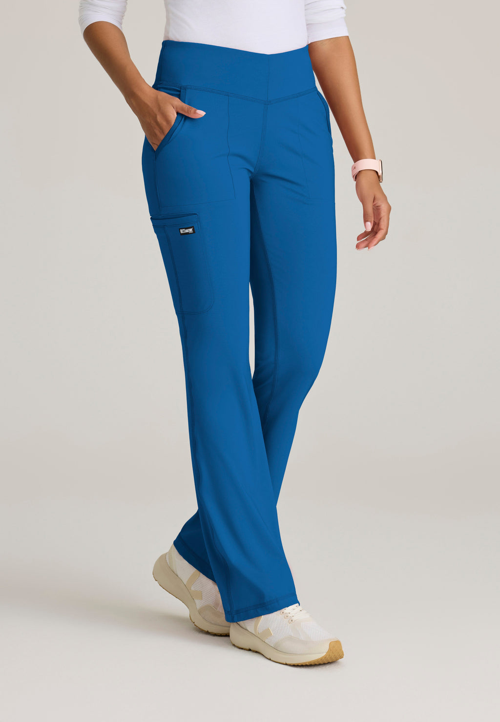 Front View of the Swift V-Front Knit Pant in New Royal from Grey's Anatomy™ by Barco Knit Stretch