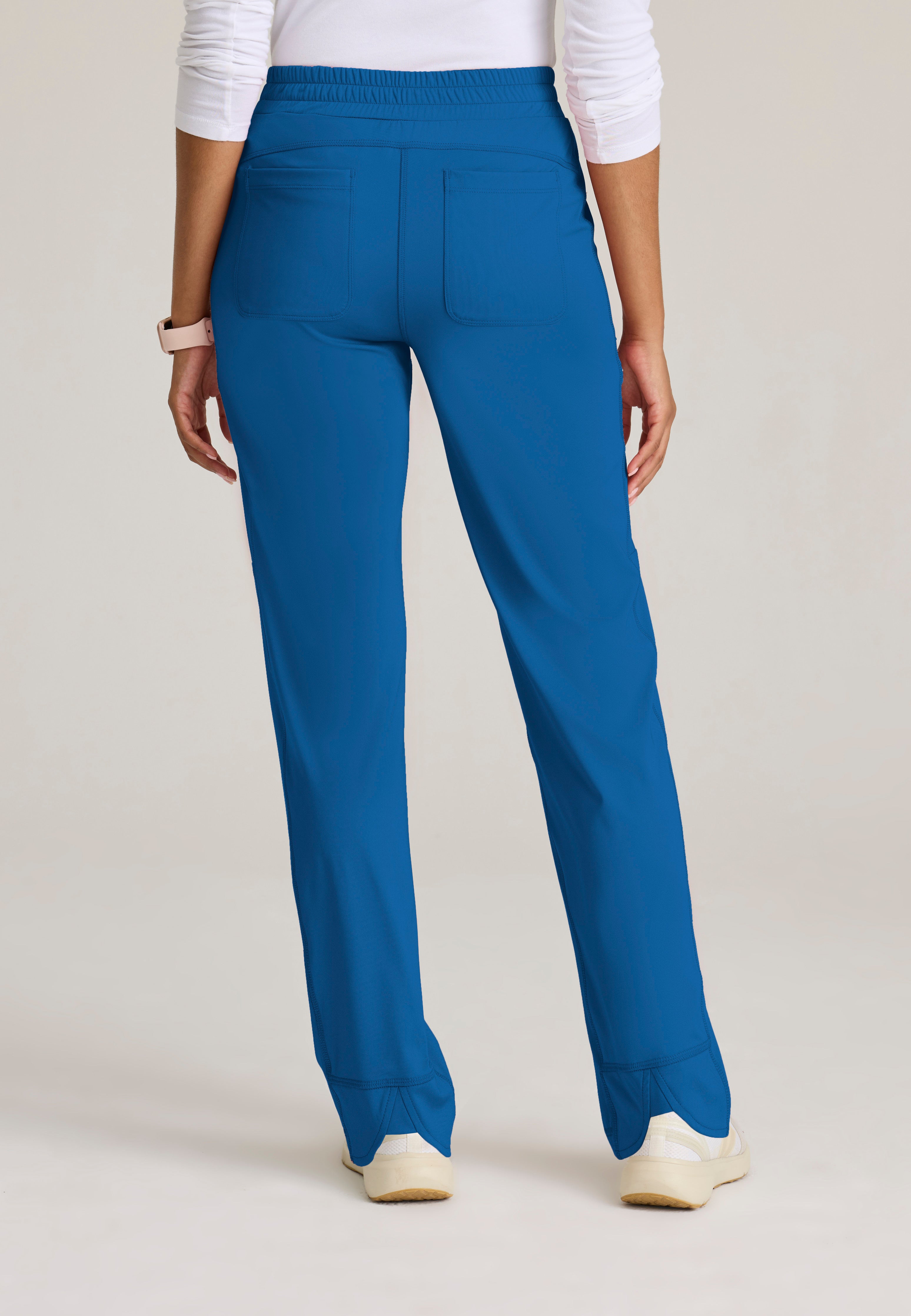 Back View of the Momentum Straight Leg Knit Pant in New Royal from Grey's Anatomy™ by Barco Knit Stretch