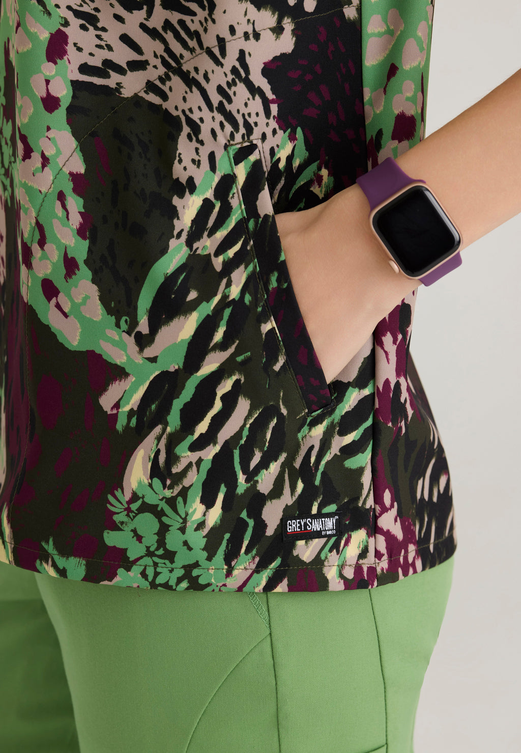 Detail Shot of the Avery 2-Pocket Banded Collar Top from Grey's Anatomy™ by Barco Spandex Stretch