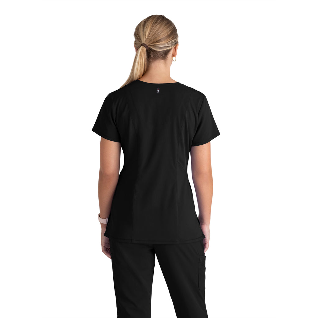 Grey's Anatomy Spandex-Stretch Women’s black V-Neck Scrub Top. 3 pockets. Buttery soft 2 way stretch fabric. 